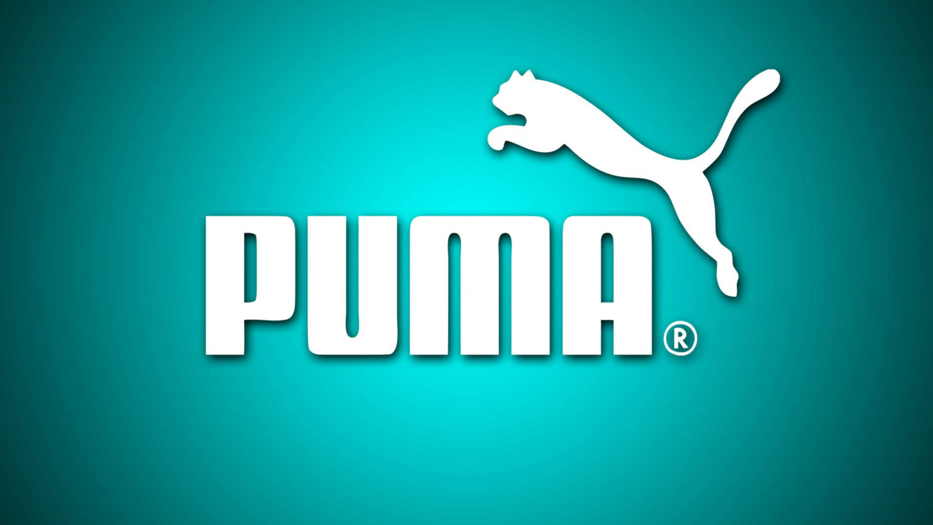 Puma品牌標誌，帶有跳躍的貓，背景為青綠色。