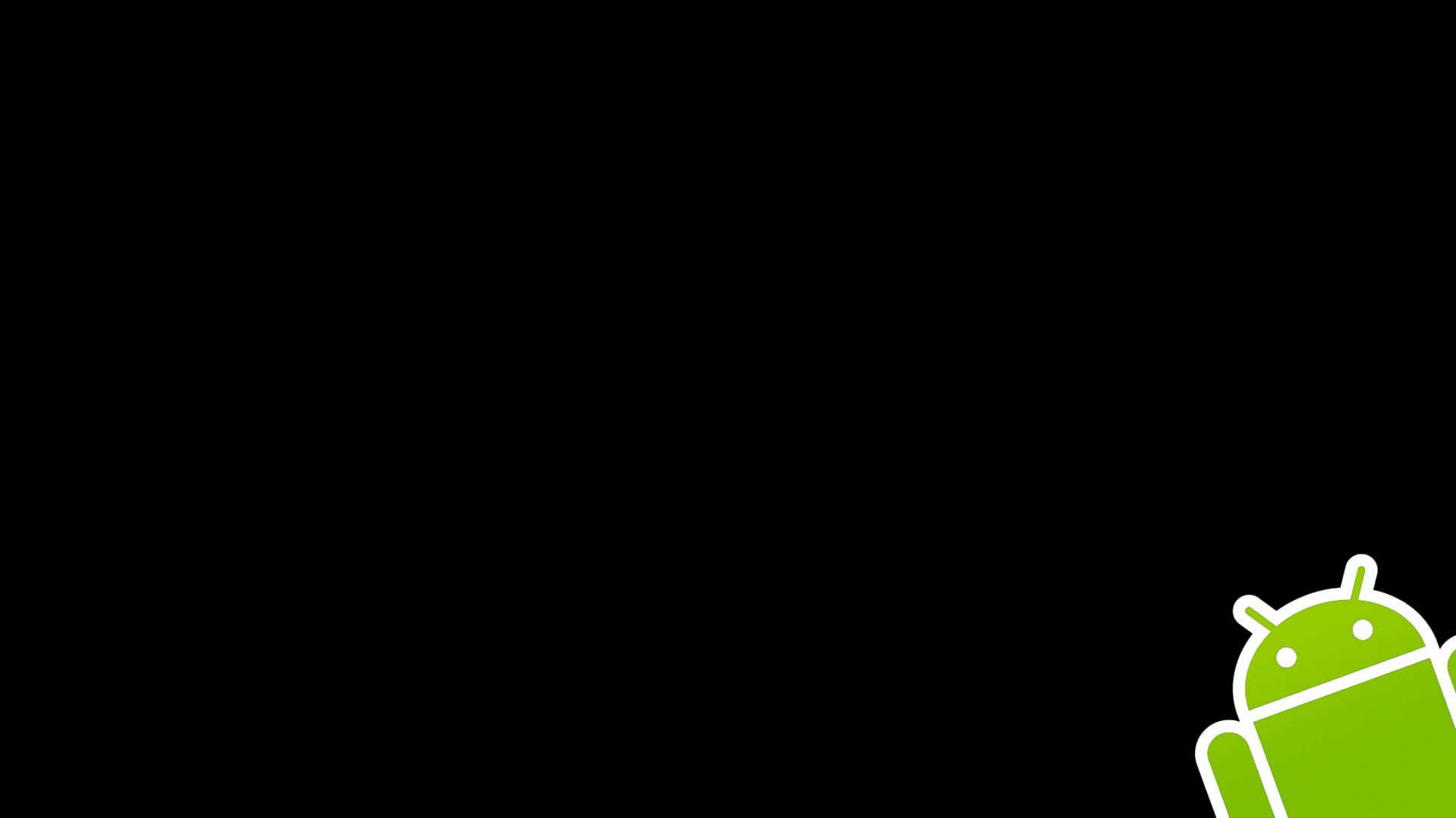 綠色Android機械人圖標，帶白色輪廓，黑色背景