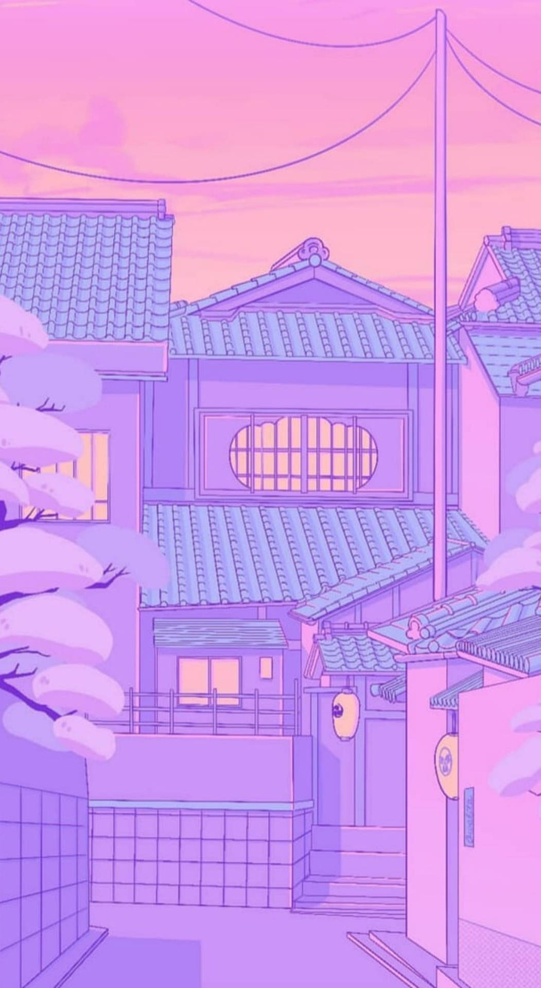 京都街景紫粉風情壁紙