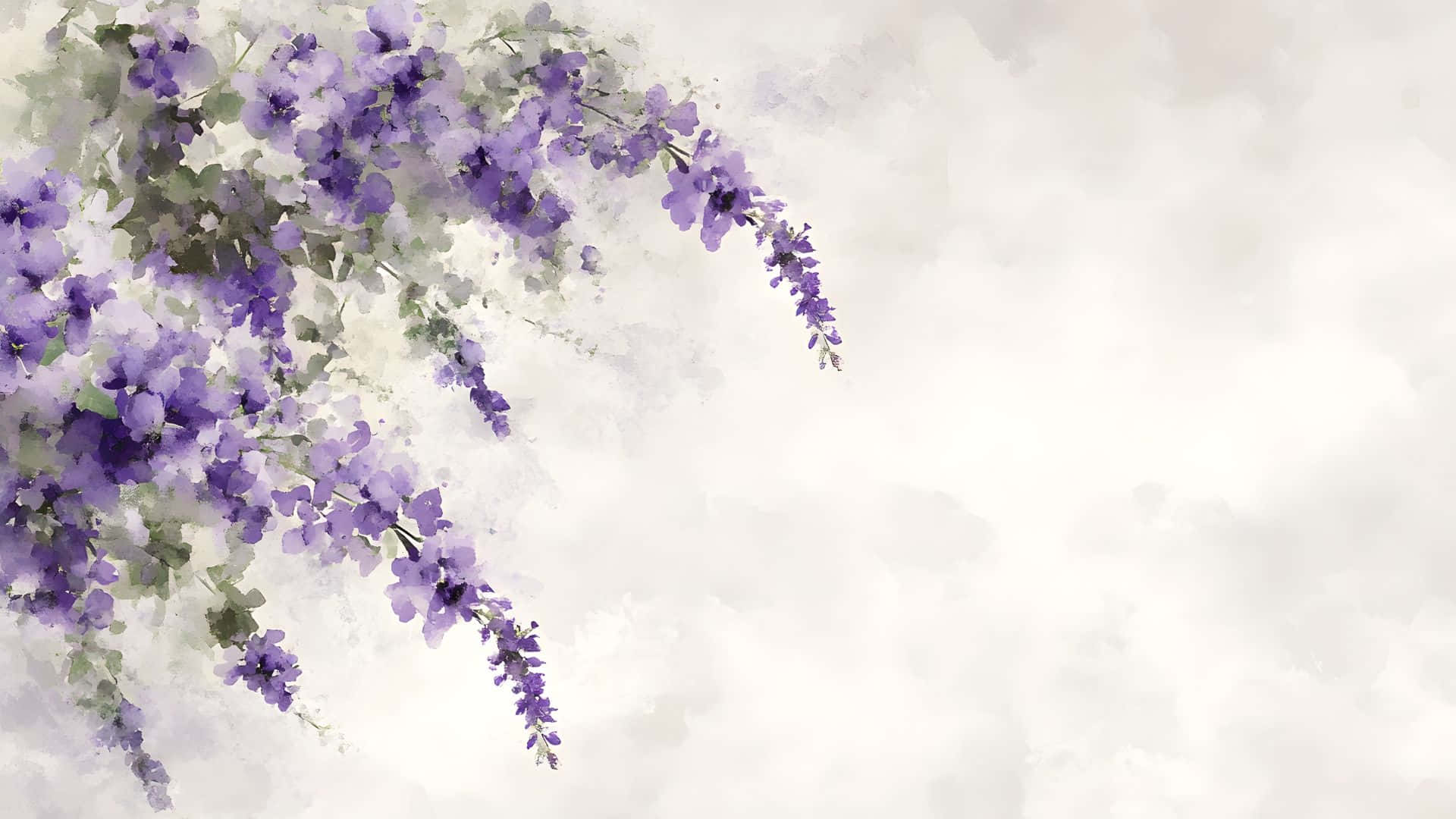  壁紙 — 紫色紫藤花在柔和的水彩洗背景上優雅地傾瀉而下。