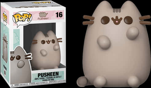 Pusheen貓 Funko Pop 毛絨公仔 壁紙 — 一個米色Pusheen Funko Pop! 乙烯基公仔坐在其原包裝旁邊，背景為黑色。