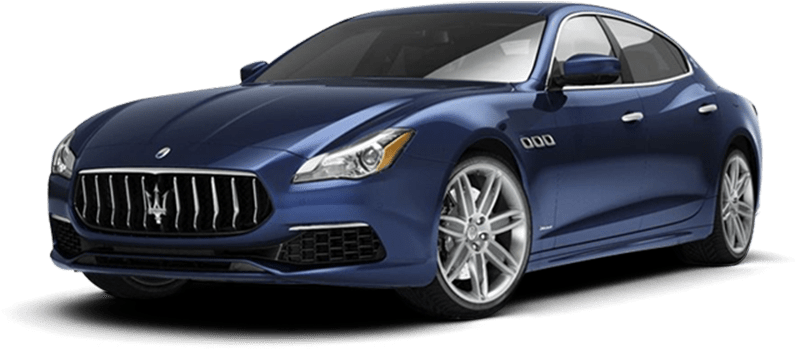 藍色瑪莎拉蒂Quattroporte轎車 壁紙 — 一輛時尚的藍色瑪莎拉蒂 Quattroporte 轎車在工作室燈光下閃耀，配備銀色合金輪圈和標誌性進氣格柵。