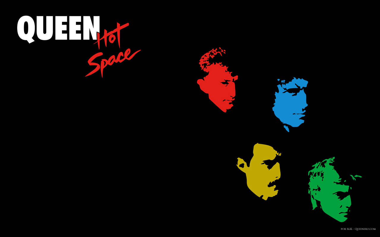 Queen 樂隊標誌，帶有四個彩色剪影，用於 Hot Space 專輯。