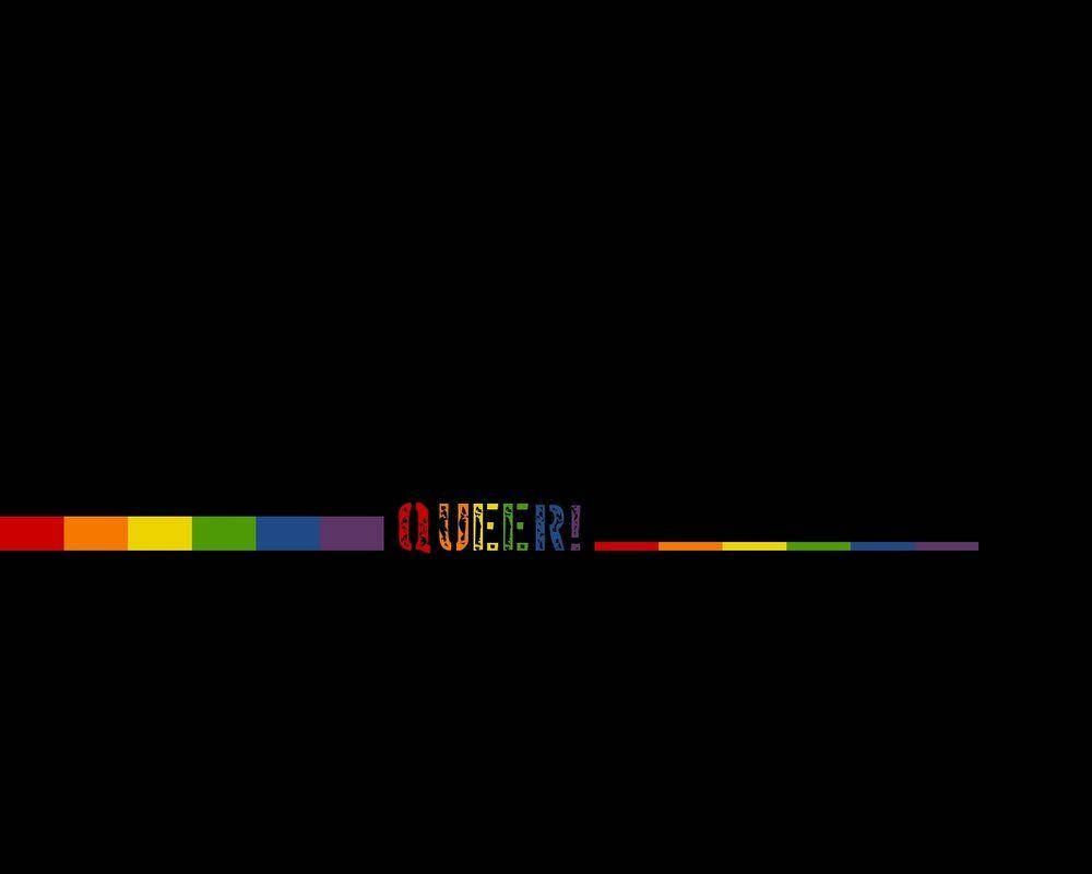 黑色背景上帶有彩虹條紋的彩虹色文字拼寫出 queer。 — 驕傲 GIF 壁紙