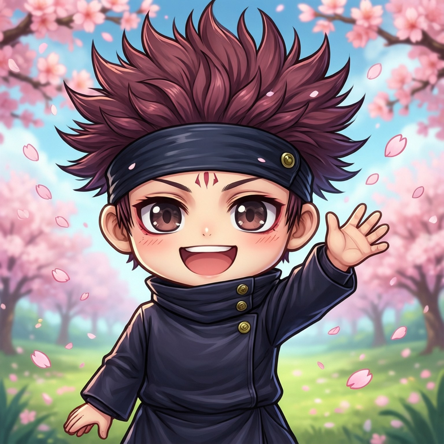 Q版櫻花下的Gojo Satoru 壁紙