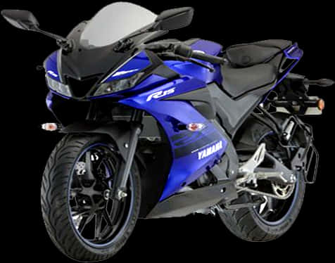 雅馬哈R15藍色運動車 壁紙 — 在純黑色背景上以工作室燈光展示的時尚藍黑Yamaha R15運動摩托車。