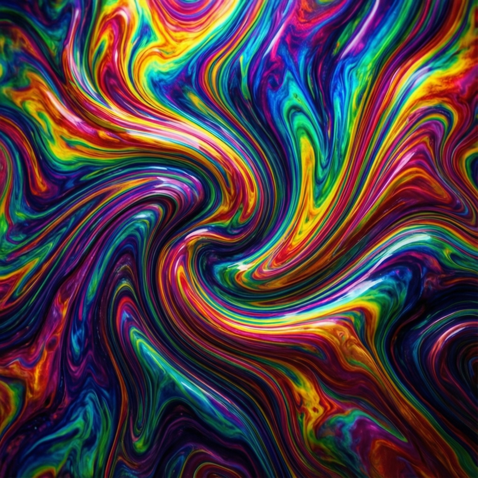 鮮豔的旋轉彩虹色在流體運動中創造出迷幻的抽象圖案
