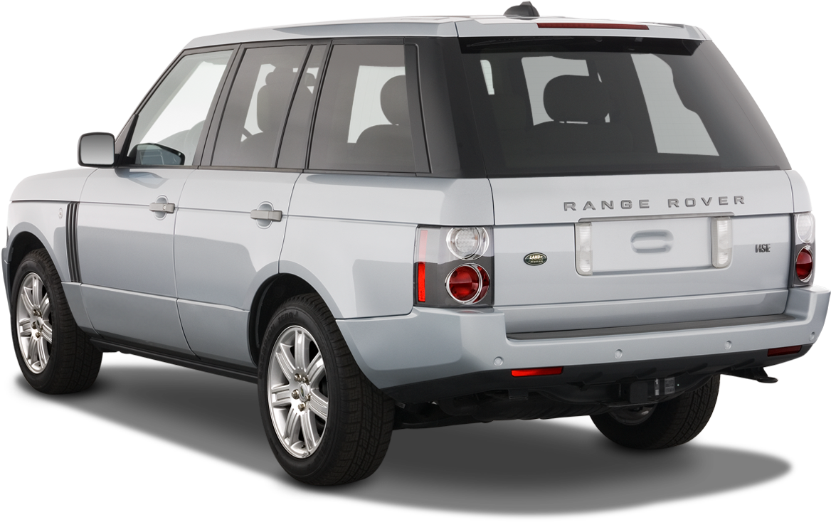 銀色路虎Range Rover後視圖 壁紙 — 一輛銀色Range Rover SUV從後方四分之三角度展示，背景透明。