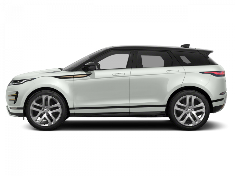 白色路虎Range Rover Evoque側面視圖 壁紙 — 一輛時尚的白色Range Rover Evoque SUV在純黑色背景下以側面展示。