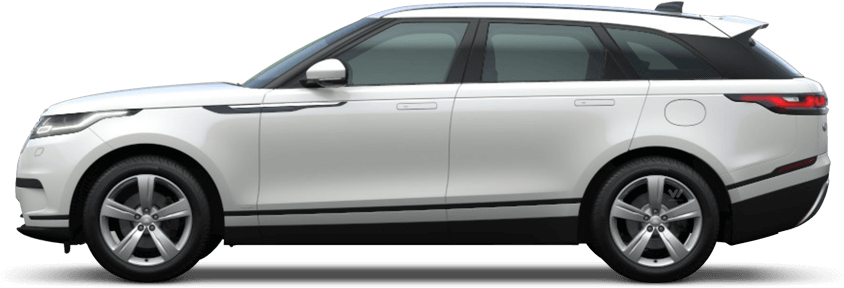 銀色路虎Range Rover Velar側面視圖 壁紙 — 一部時尚的白色豪華SUV，在透明背景上以側面輪廓展示，線條簡潔，設計現代。