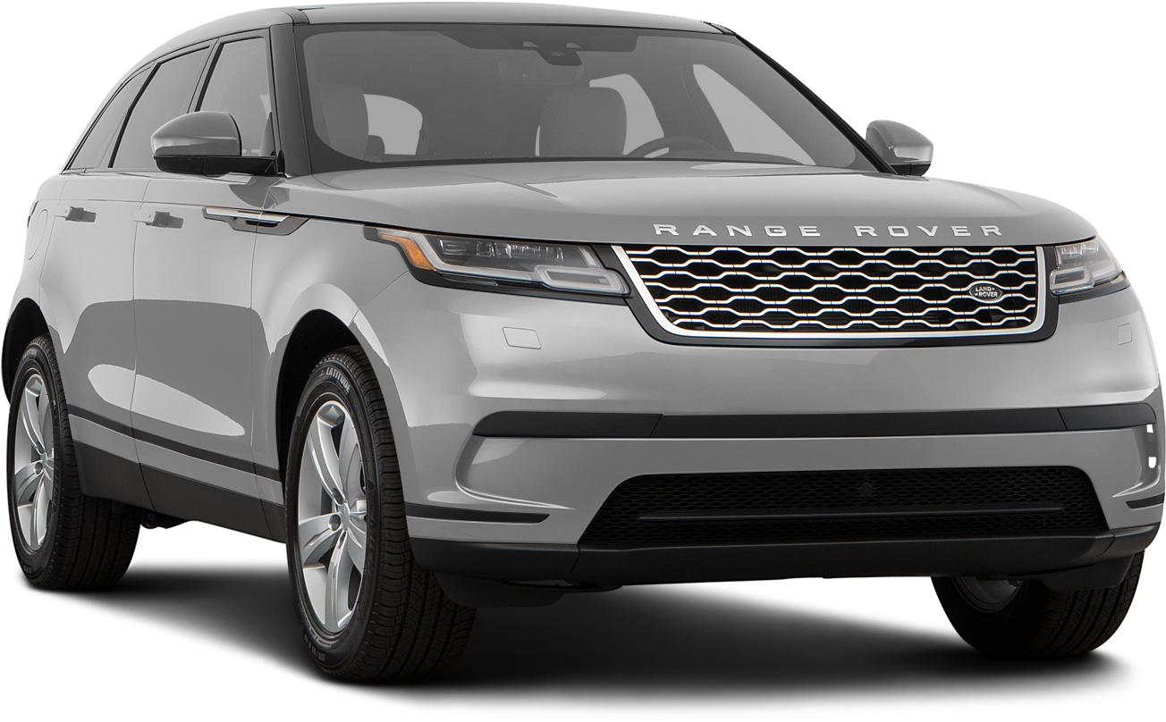 新款銀色Range Rover Velar 壁紙 — 一輛時尚的銀色 Range Rover SUV 在黑色背景下的工作室照片中展示，突顯其現代設計和鍍鉻裝飾。