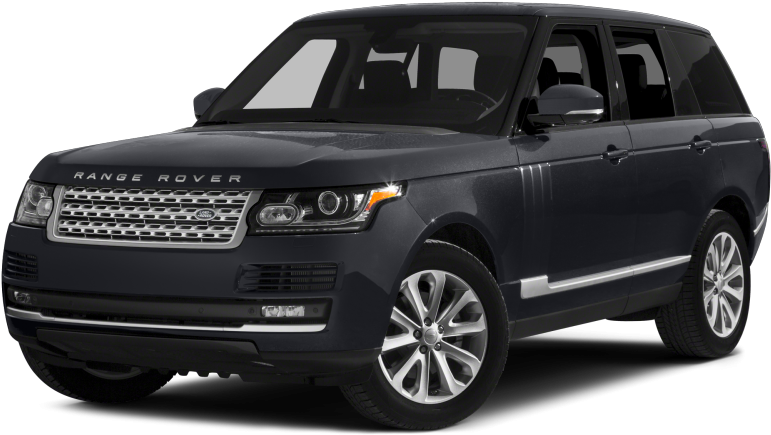黑色Range Rover豪華SUV 壁紙 — 一輛時尚的深灰色Range Rover SUV在純黑色背景上展示，銳利的燈光突出其鍍鉻飾件和合金輪圈。