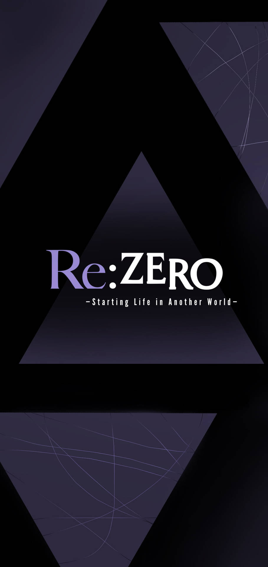 Re:Zero 漫畫標誌 几何三角形背景 壁紙 — 深紫色和黑色的幾何牆紙，Re:ZERO 標誌居中於分層三角形內。