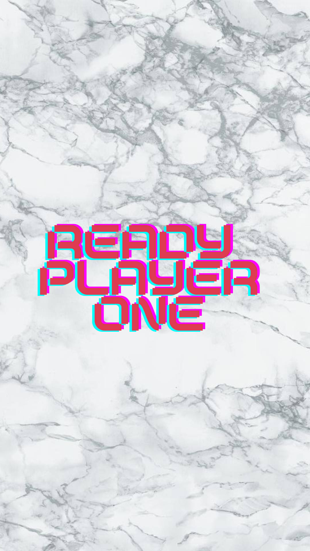 喺雲石背景上像素化粉紅同青藍色嘅 Ready Player One 文字