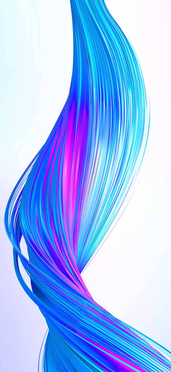Realme 色彩絲縷 壁紙 — 充滿活力的藍色和洋紅色數位絲帶在柔和的漸變背景上動態流動。