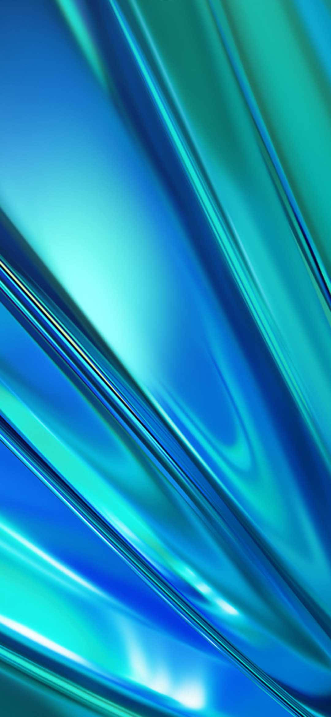 Realme 藍色抽象 壁紙 — 動態流動的光澤藍色和藍綠色絲帶，帶有銳利高光和柔和漸變。