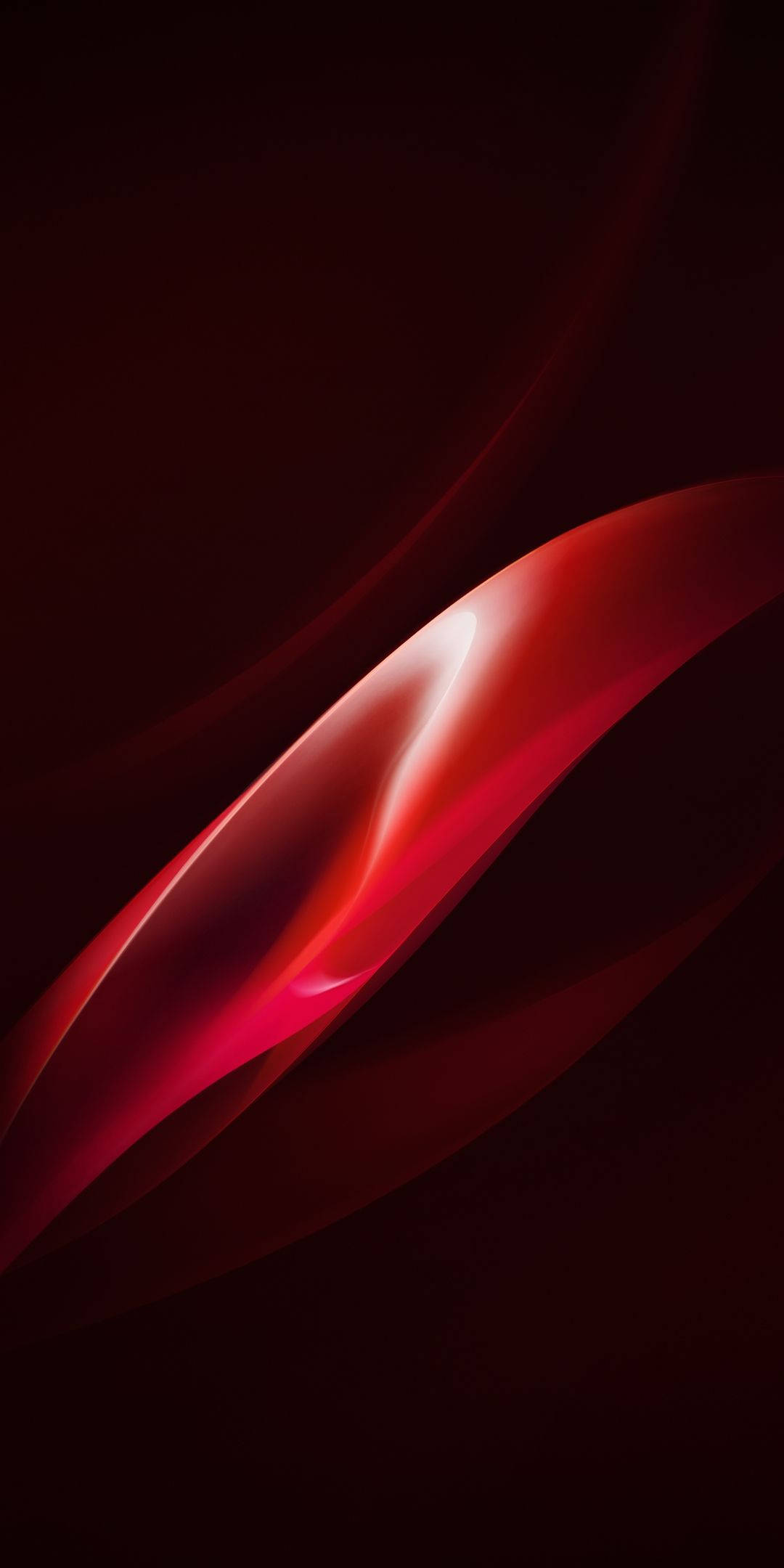 Realme 紅色波浪 壁紙 — 一條發光的深紅色絲帶在深黑色背景上優雅地彎曲，帶有柔和的光線反射。