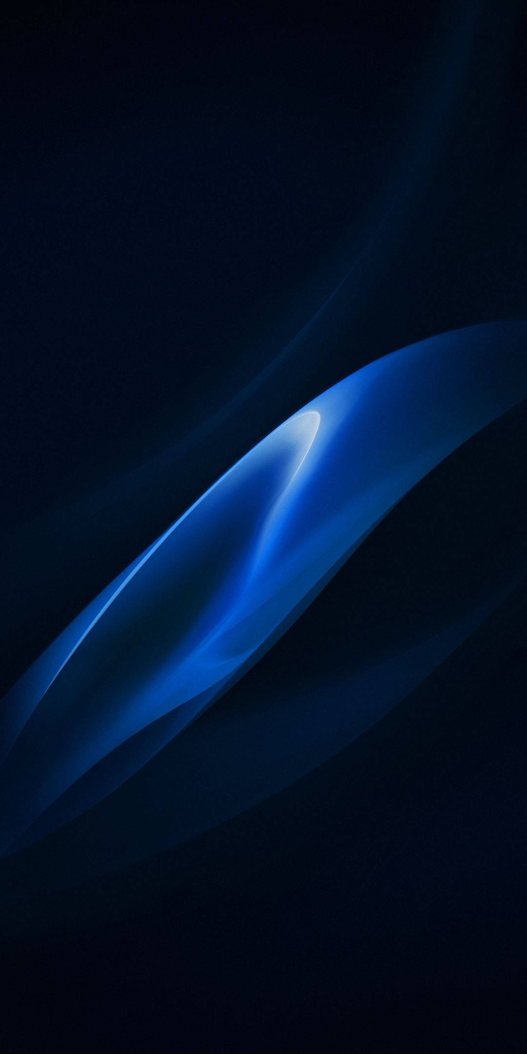 Realme 藍黑曲線 壁紙 — 一道發光的藍色抽象波浪在深黑色背景上優雅地彎曲。