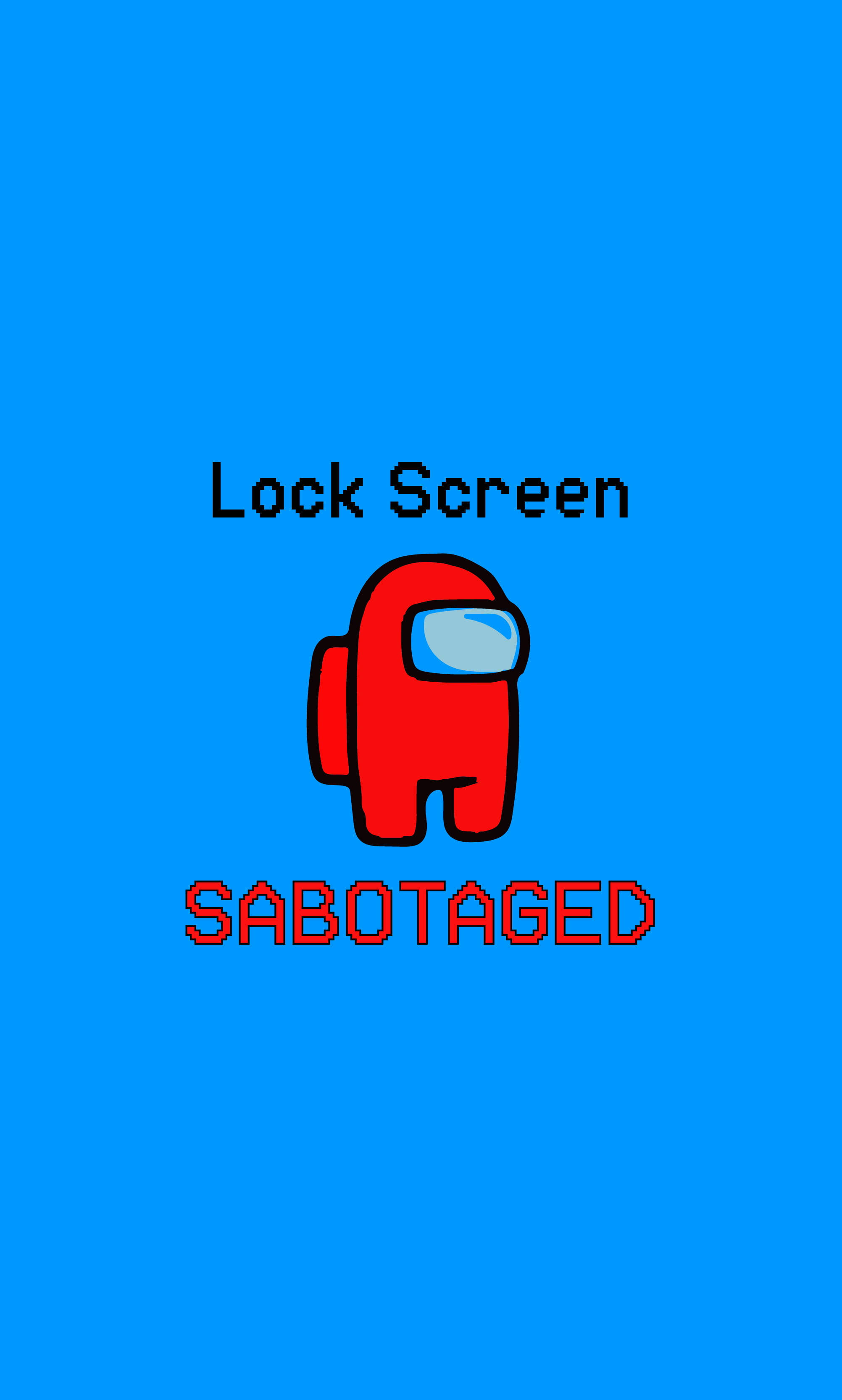 紅色 Among Us 角色，帶有 'Lock Screen' 和 'SABOTAGED' 文字，背景為藍色。