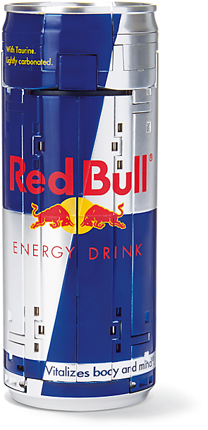 Red Bull 能量飲料罐 壁紙 — Red Bull 能量飲品罐創意地轉化為一個帶有多個插座的微型電源插座站。