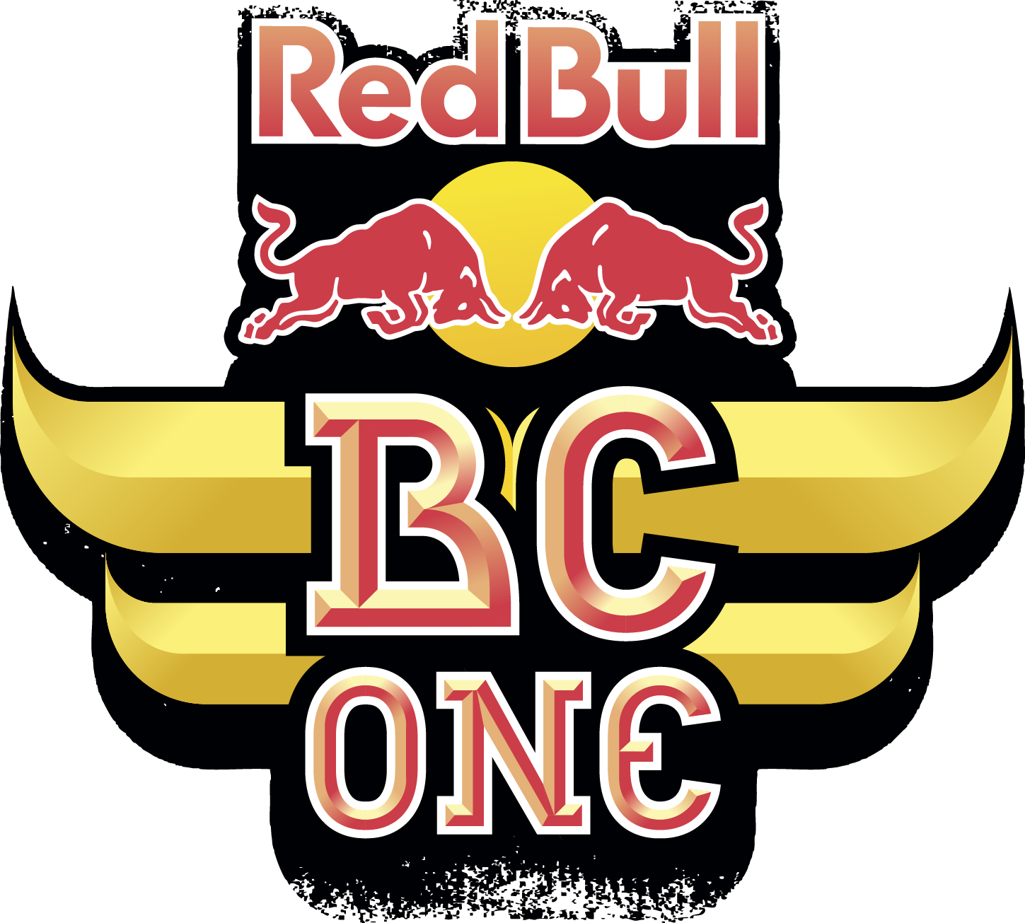 Red Bull BC ONE 標誌 壁紙 — Red Bull BC One 標誌，兩頭紅牛衝向一個被金色翅膀環繞的黃色太陽。