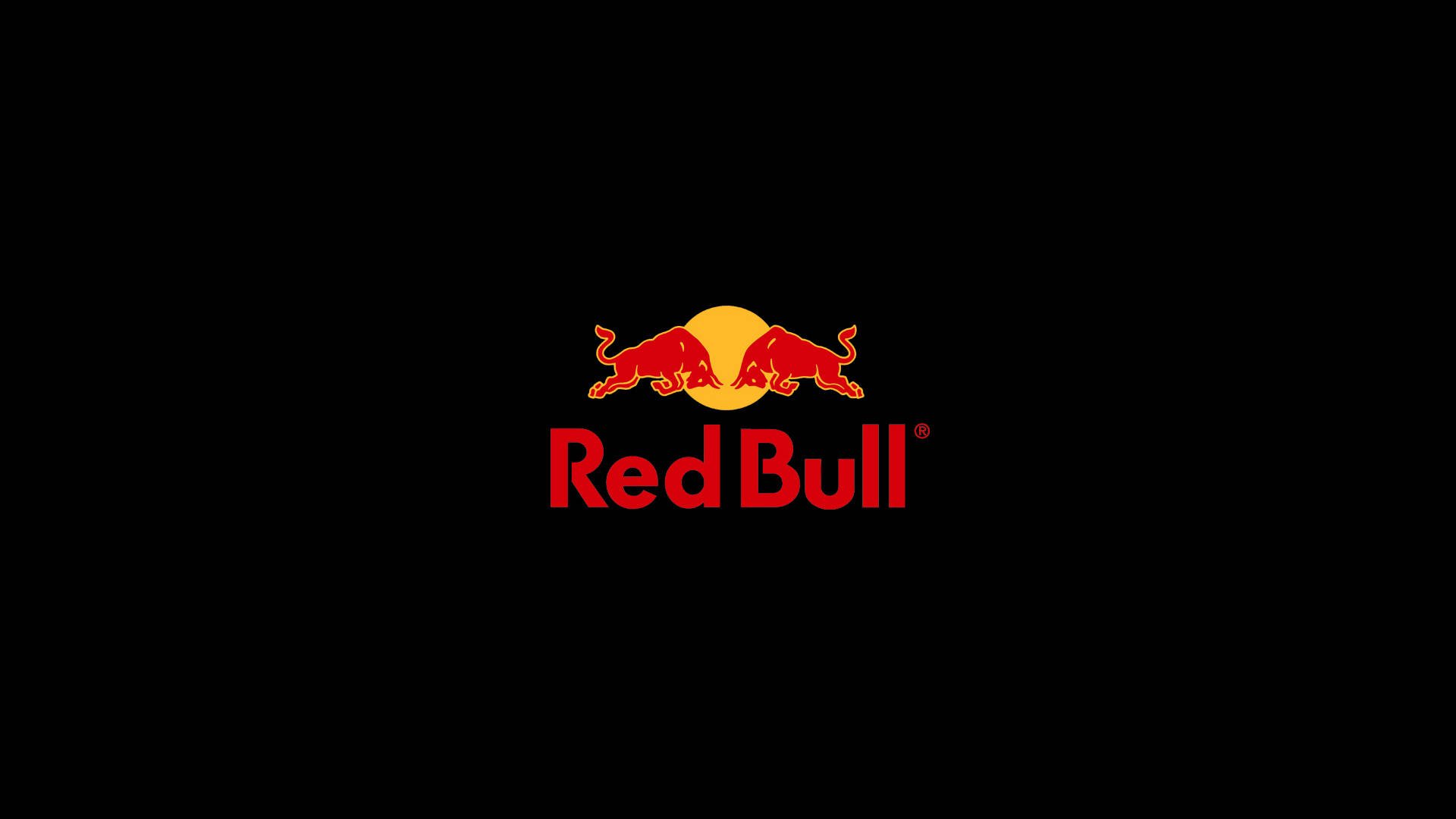 Red Bull 標誌，兩頭紅色公牛在黑色背景上衝向黃色太陽。