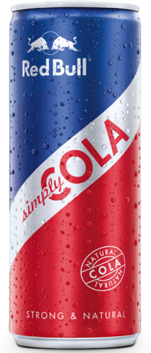 Red Bull Simply Cola 飲料罐 壁紙 — 冰凍的Red Bull Simply Cola罐，冷凝水滴在其大膽的紅、藍、白設計上閃閃發光。