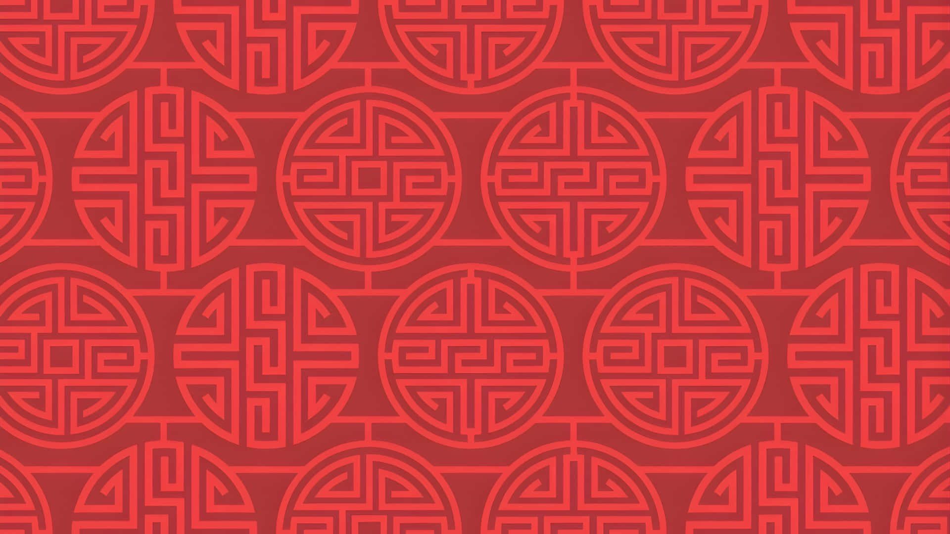  壁紙 — 在純紅色背景上重複出現複雜的紅色圓形中國結圖案。