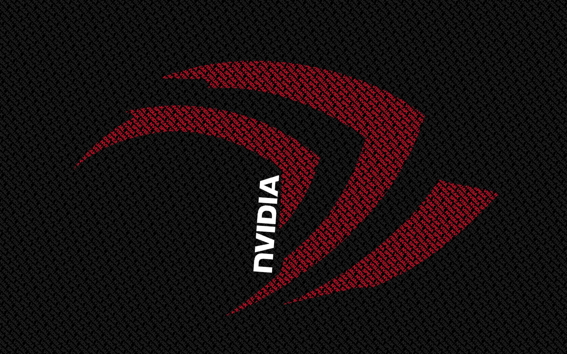 Nvidia 標誌帶有紅色曲線和白色文字，位於黑色紋理背景上。