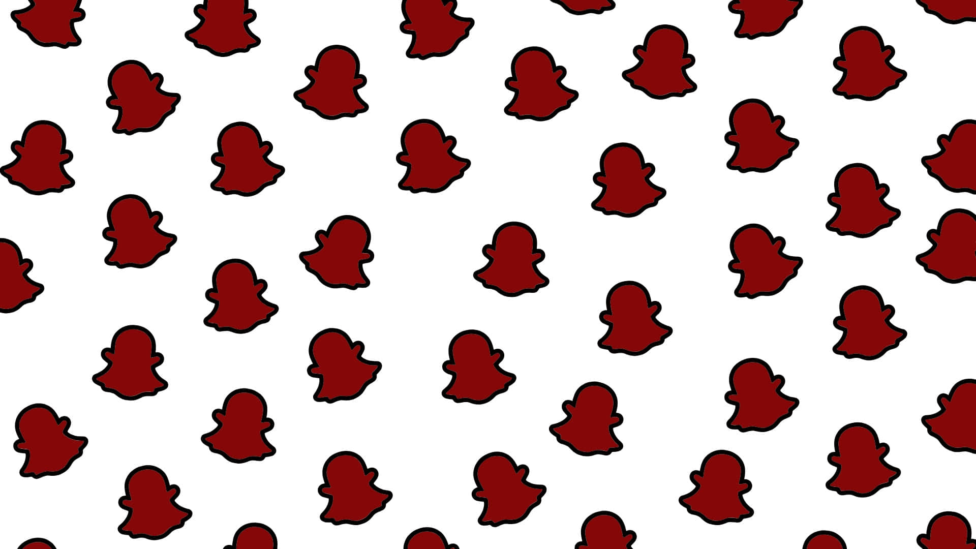  壁紙 — 紅色 Snapchat 鬼魂標誌散落在乾淨的白色背景上，形成重複圖案。