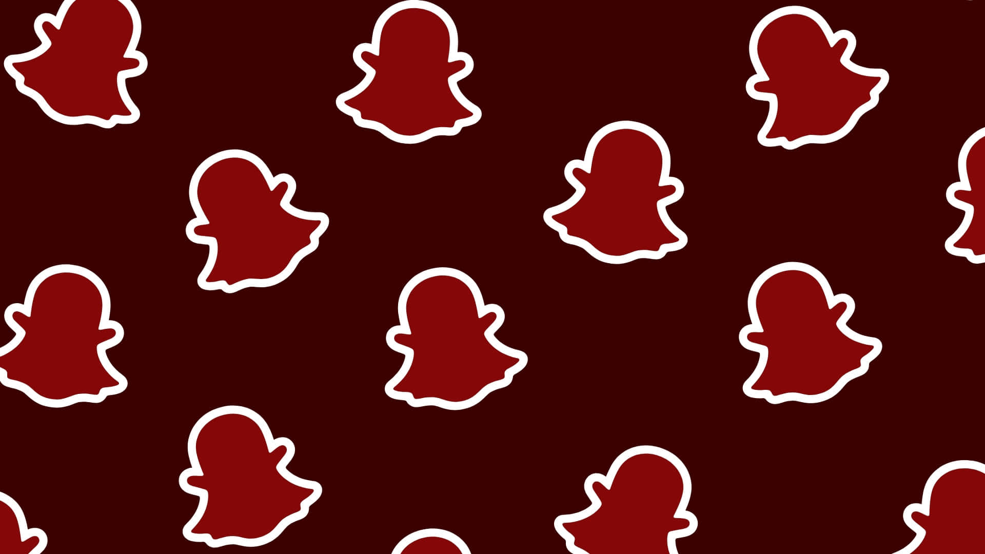  壁紙 — 紅色Snapchat鬼魂標誌，帶有白色輪廓，散落在深栗色背景上。