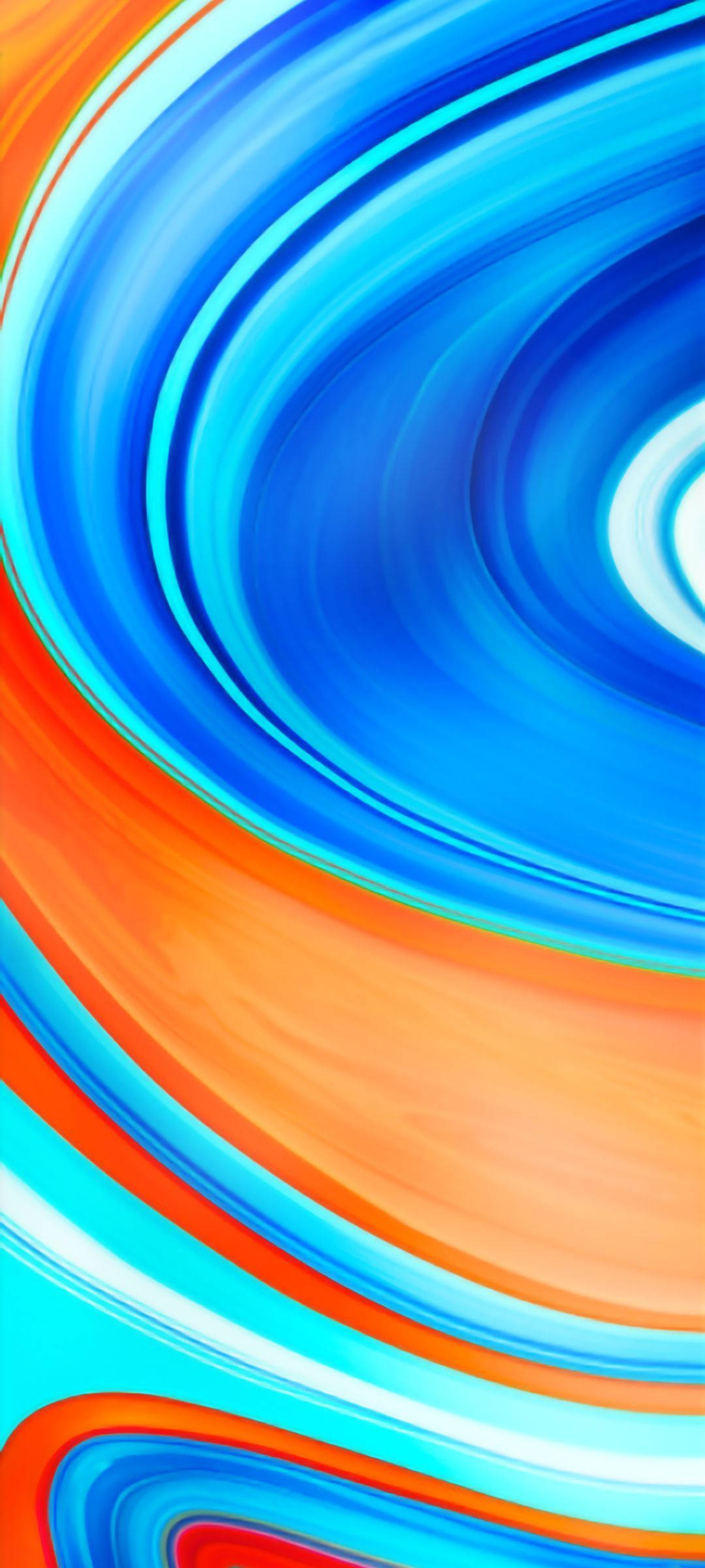 Redmi 9 藍橙漩渦設計炫目展示 壁紙 — 充滿活力的藍色和橙色漩渦帶創造出動態的抽象運動模糊效果。