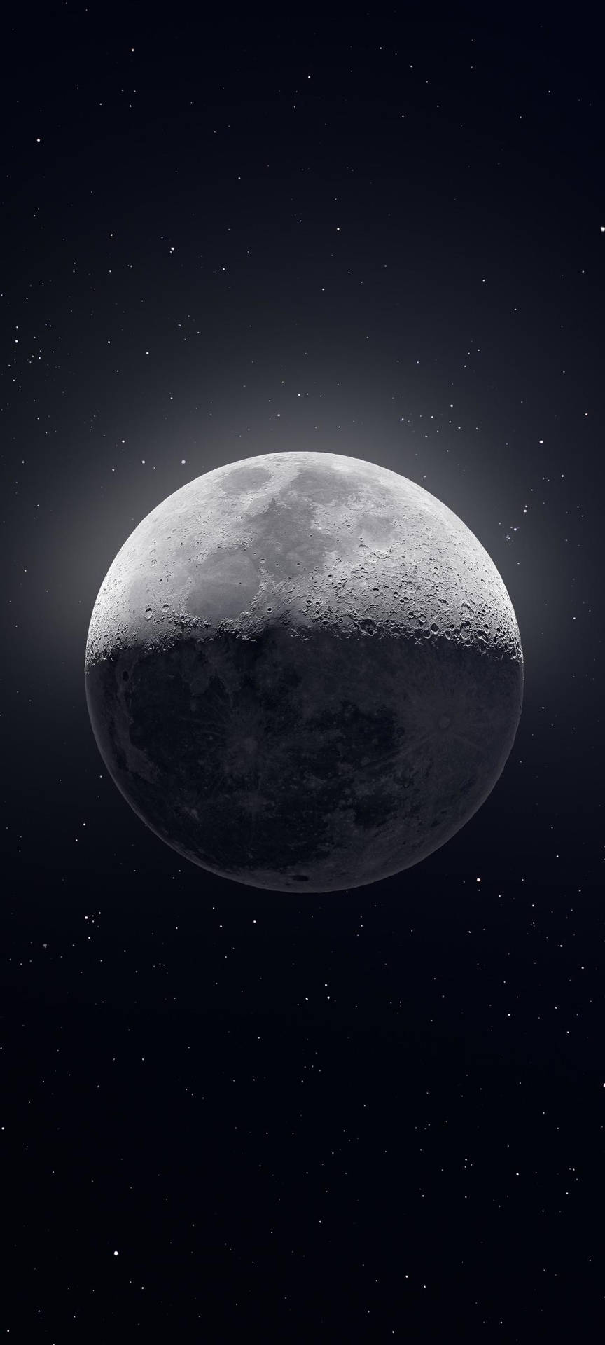 滿月帶有隕石坑，襯托星光夜空