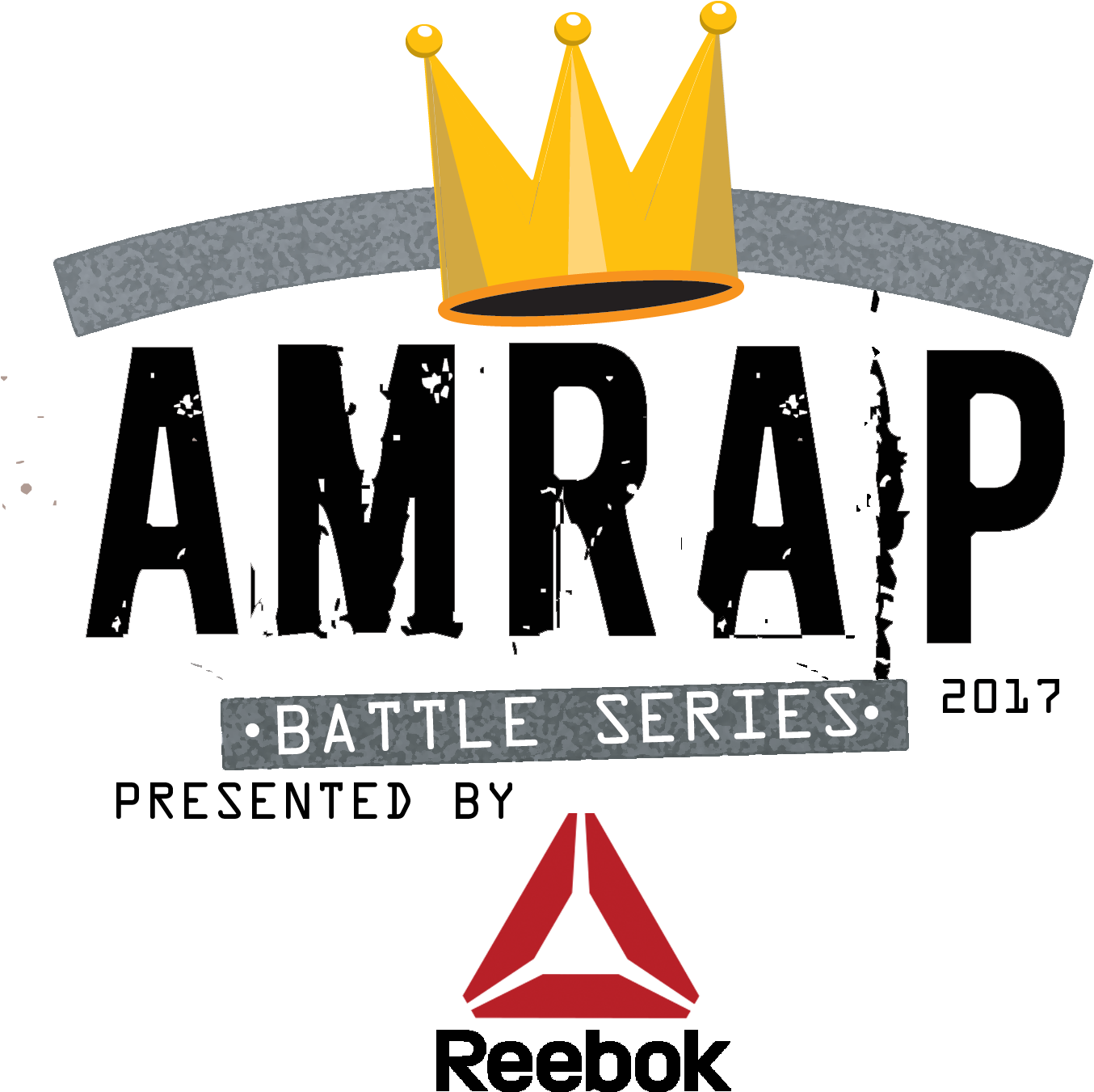 Reebok AMRAP Battle Series 2017 活動標誌 壁紙 — 一個大膽的圖形標誌，上方有金色皇冠，下方有紅色三角形，文字為AMRAP Battle Series 2017。