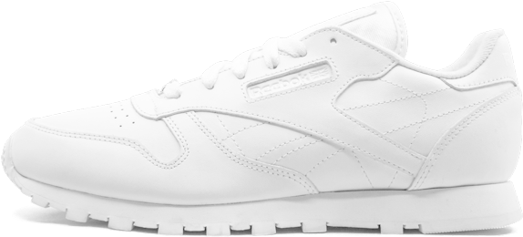 Reebok Classic白色運動鞋 壁紙 — 一雙純白色的 Reebok Classic 運動鞋，以乾淨的側面輪廓展示在透明背景上。