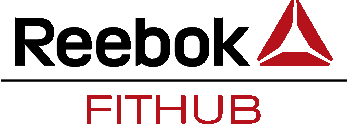 Reebok Fit Hub 標誌 壁紙 — Reebok Fithub 標誌，紅色三角形和文字在黑色背景上。