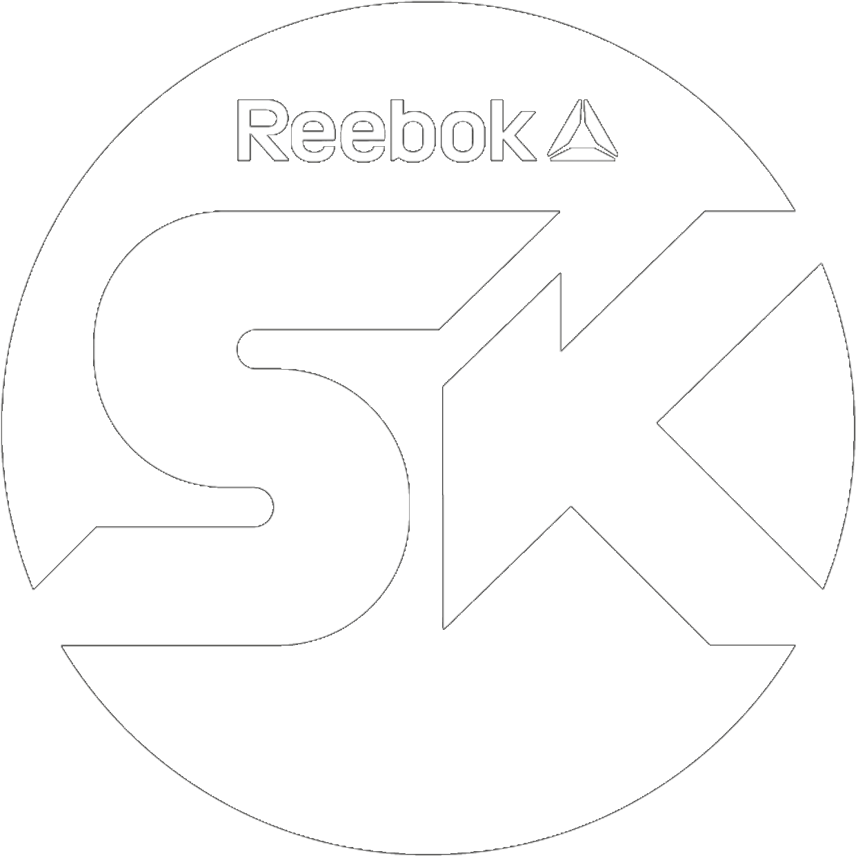 Reebok經典標誌 壁紙 — 大膽的黑白Reebok標誌，圓形框架內有風格化的'SK'字母。