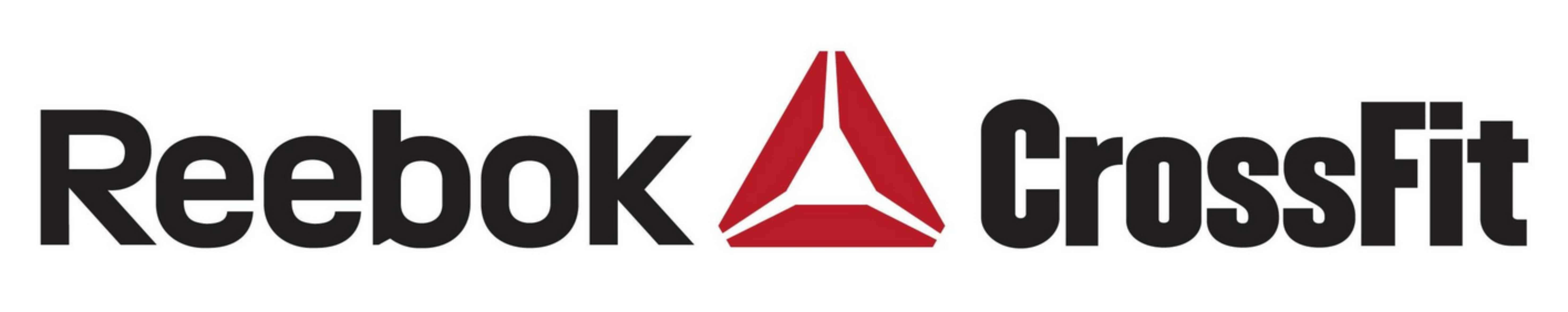 穿著Reebok，舒適與時尚兼備 壁紙 — 白色背景上帶有粗體黑色文字和紅色三角形的Reebok CrossFit標誌。