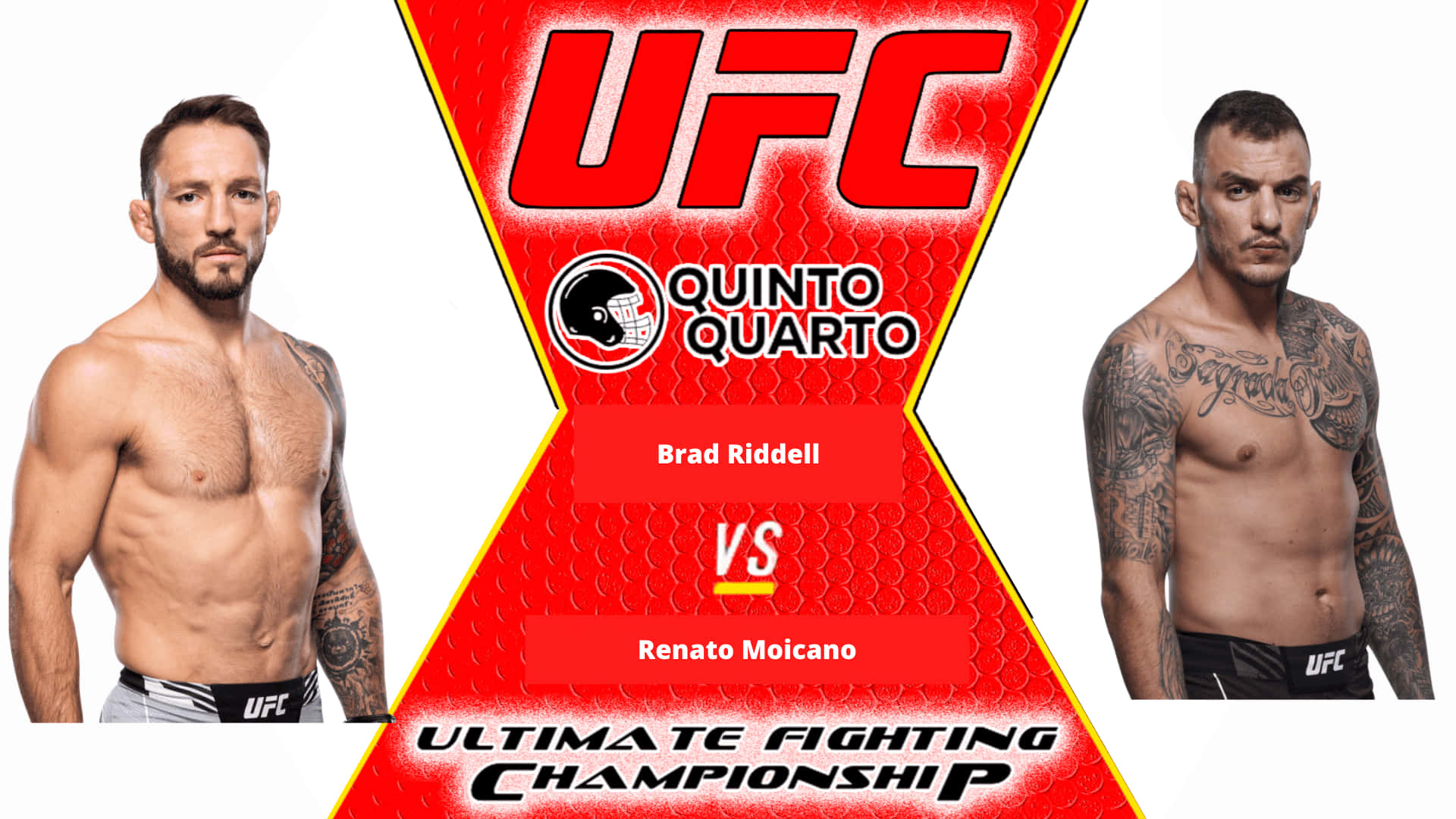 兩位赤裸上身的男性MMA拳手為UFC冠軍賽卡擺姿勢。