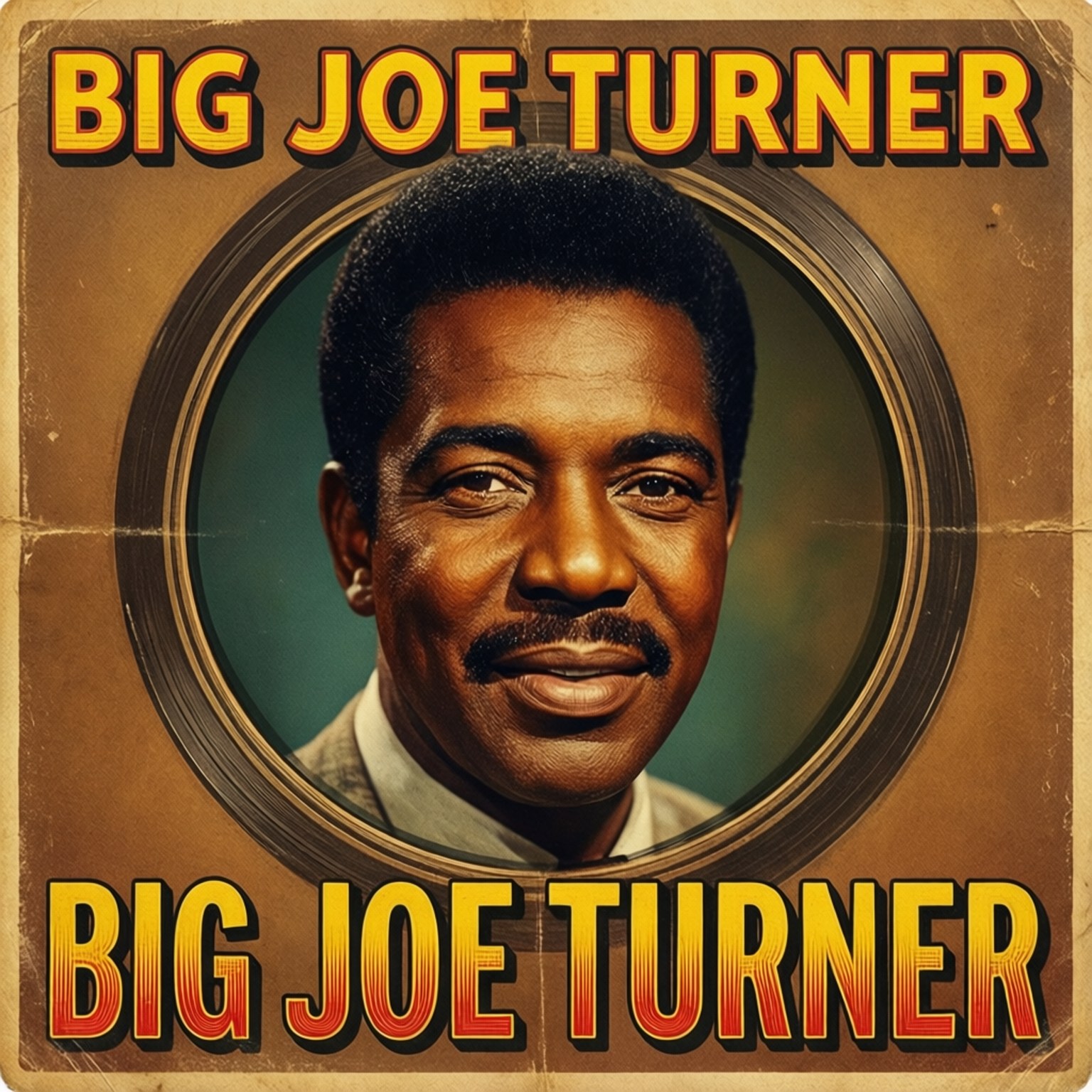 復古專輯封面，Big Joe Turner 位於圓形黑膠框架內，帶有粗體黃色文字。