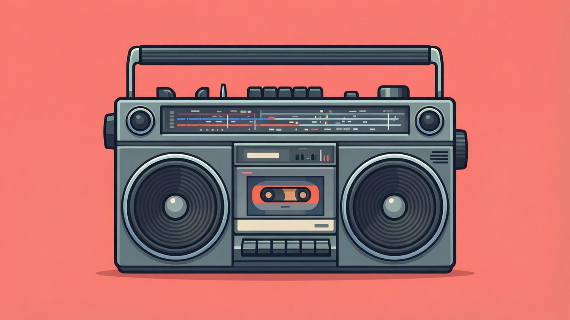 復古灰色手提音響連卡式錄音機，珊瑚色背景