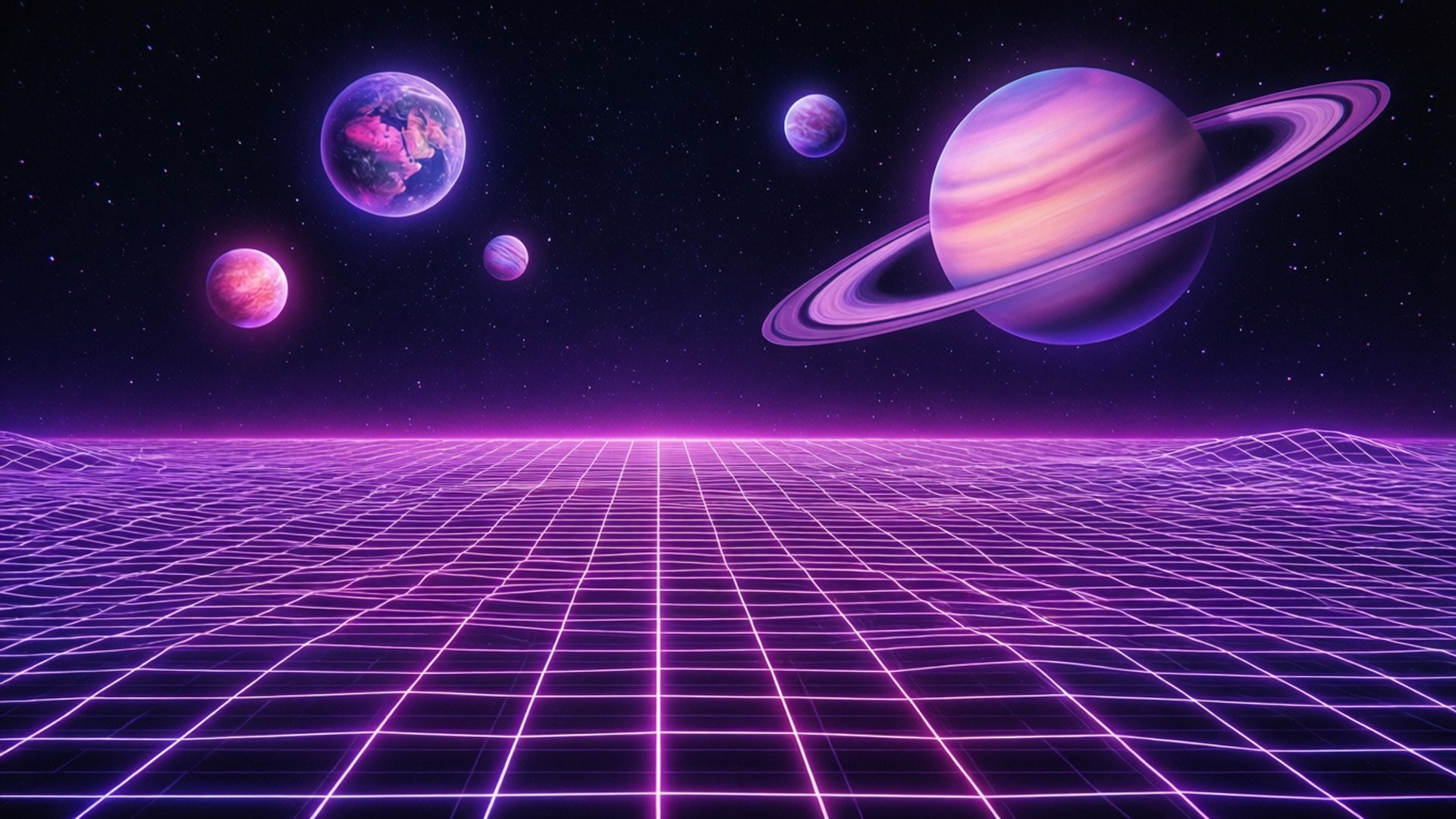 Retrowave 太空 壁紙