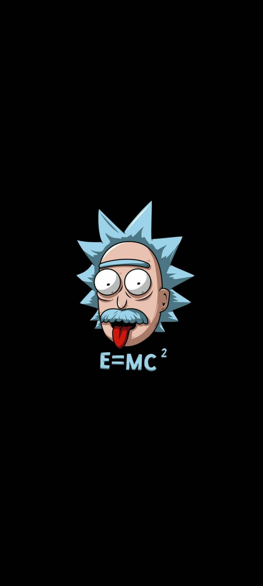 Rick Sanchez 卡通臉伸出舌頭，帶有 E=MC² 文字