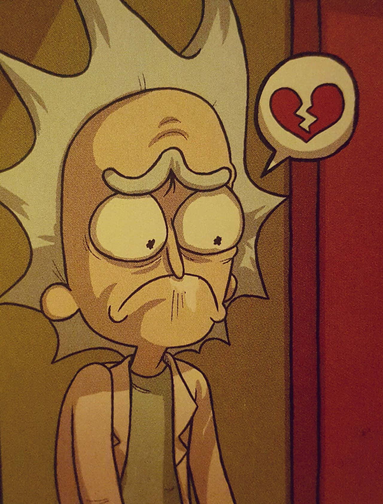 Total Rickall 桌布 壁紙 — 《Rick and Morty》嘅Rick Sanchez喺佢旁邊有個心碎對話氣泡，睇起嚟好傷心。