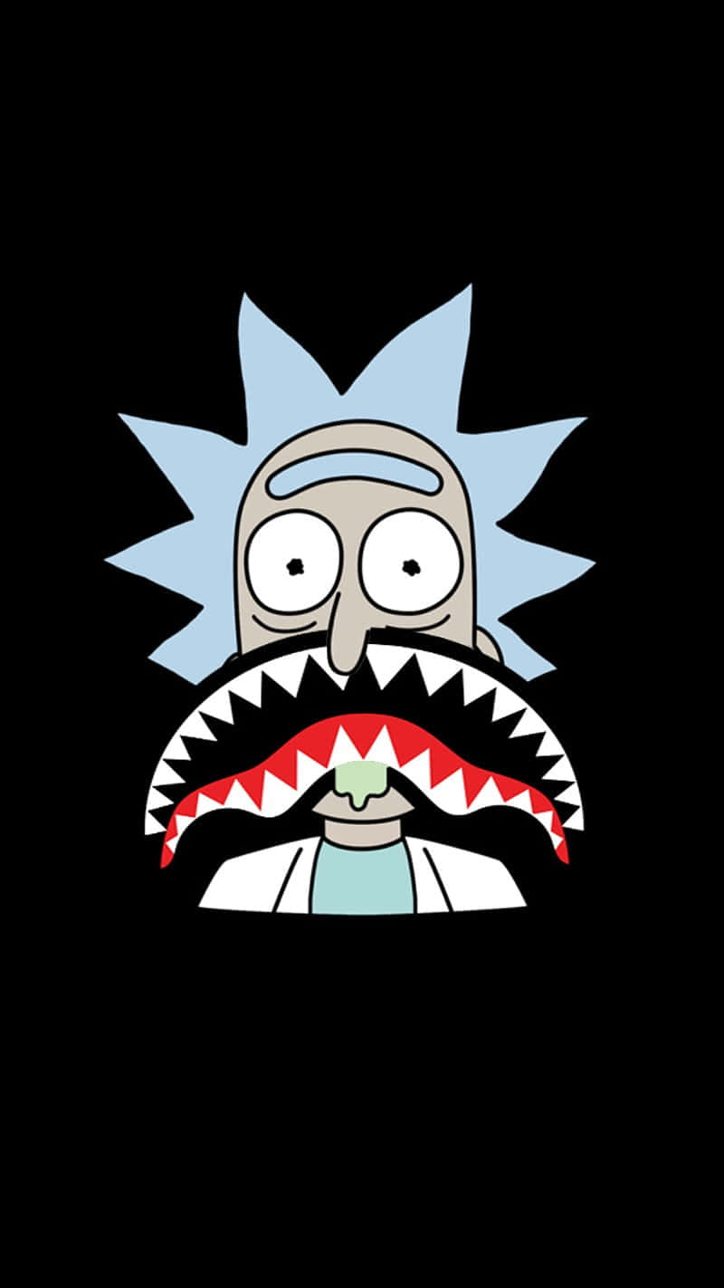  壁紙 — Rick Sanchez 來自《Rick and Morty》，留著鯊魚嘴鬍鬚，背景為黑色。