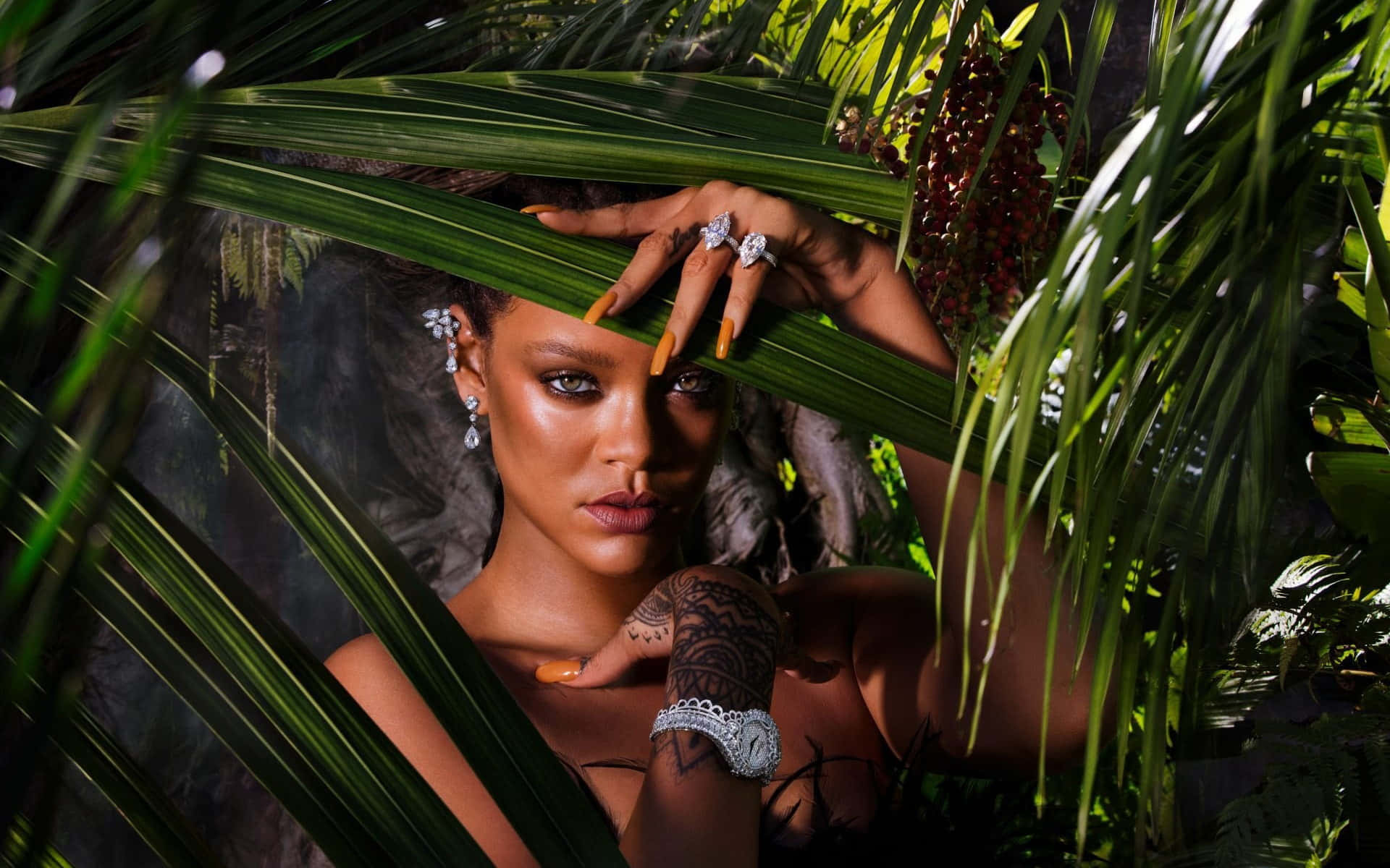 Rihanna 在叢林中的戒指造型 壁紙