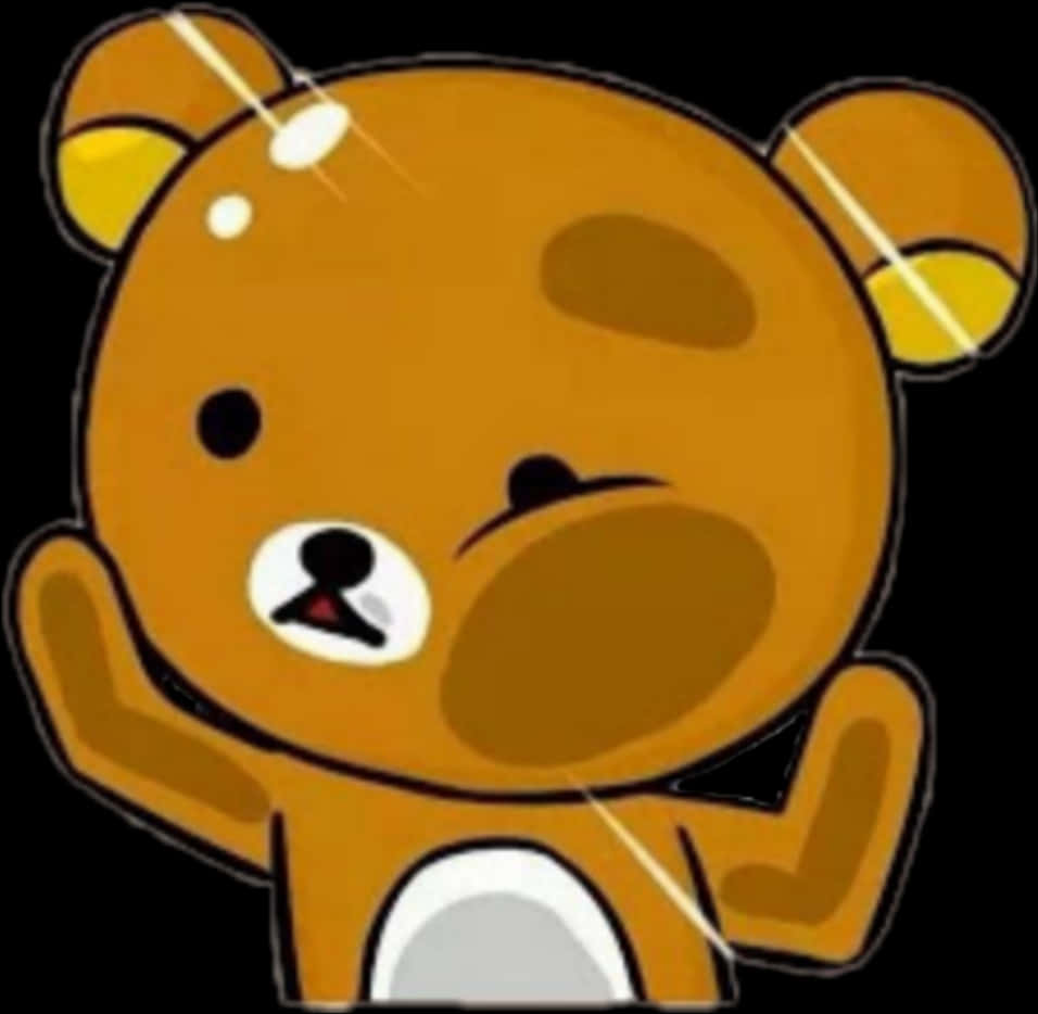 Rilakkuma卡通角色圖像 壁紙 — 一隻可愛的卡通熊，閉上一隻眼睛，雙手放在臉頰上，背景為黑色。