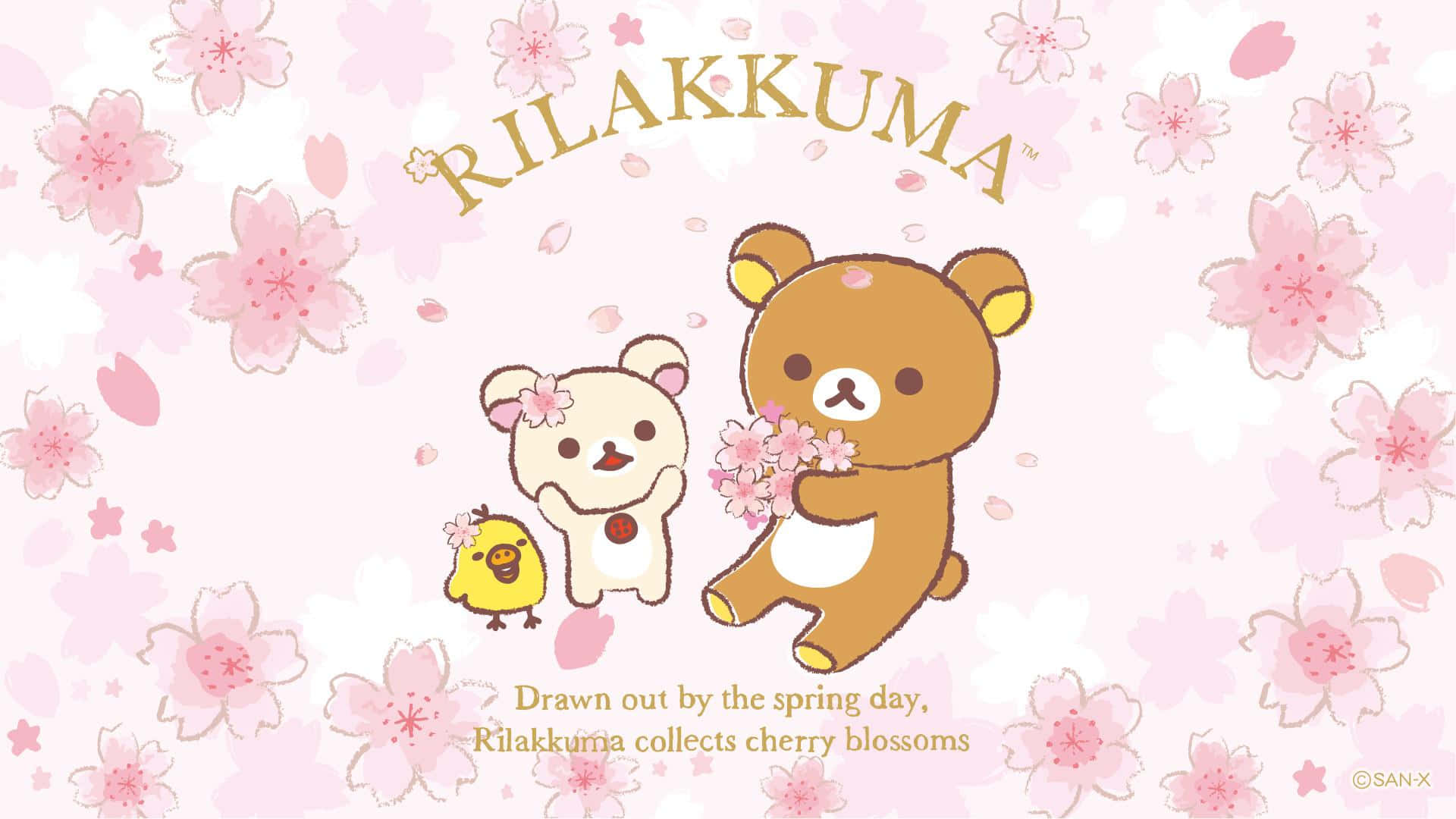 Rilakkuma 和朋友們在春天收集櫻花。 — 鬆弛熊 GIF 壁紙