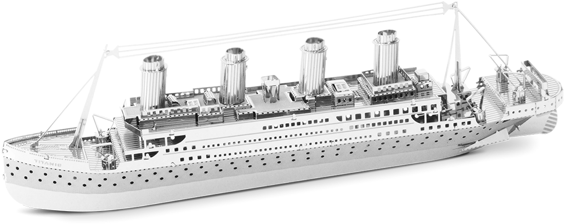 RMS 泰坦尼克號模型船 壁紙 — 黑色背景上RMS鐵達尼號的詳細灰階3D模型。