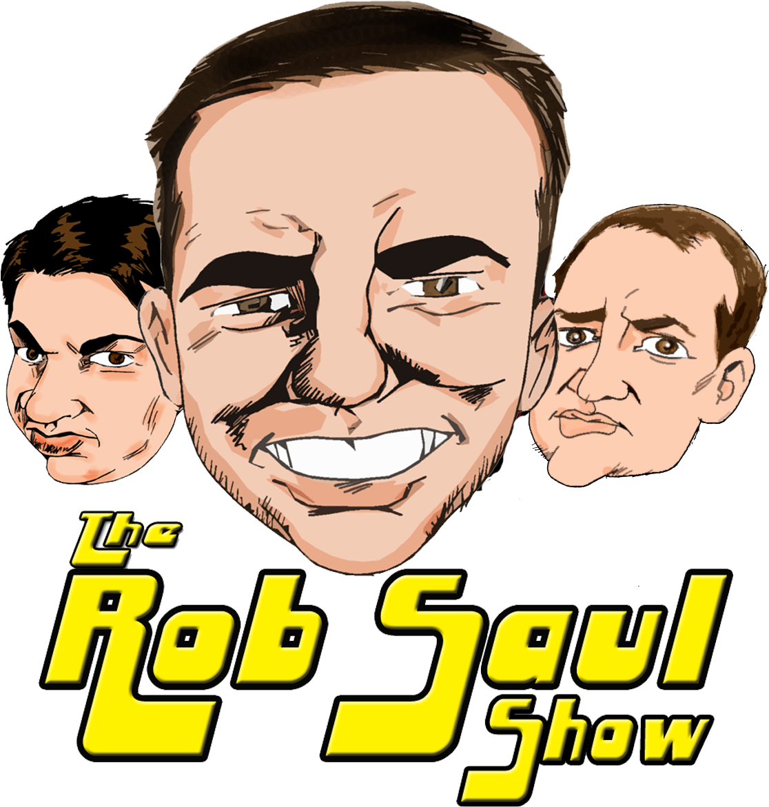 Rob Soul Show 卡通角色 壁紙 — 三個男人的卡通漫畫肖像，表情誇張，上方有粗體黃色文字寫著 The Rob Saul Show。